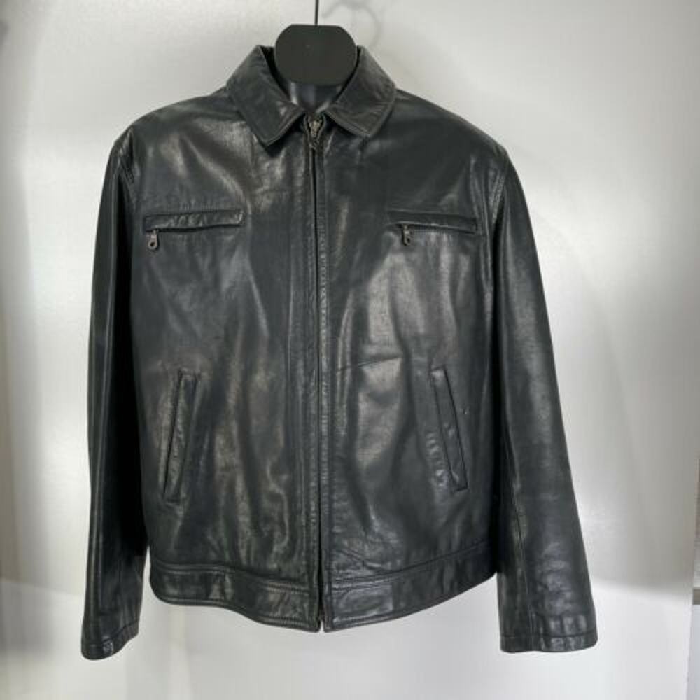 London Brando Men's Leather Jacket Black Sz XL Long Sleeves Zip Front Biker Moto
